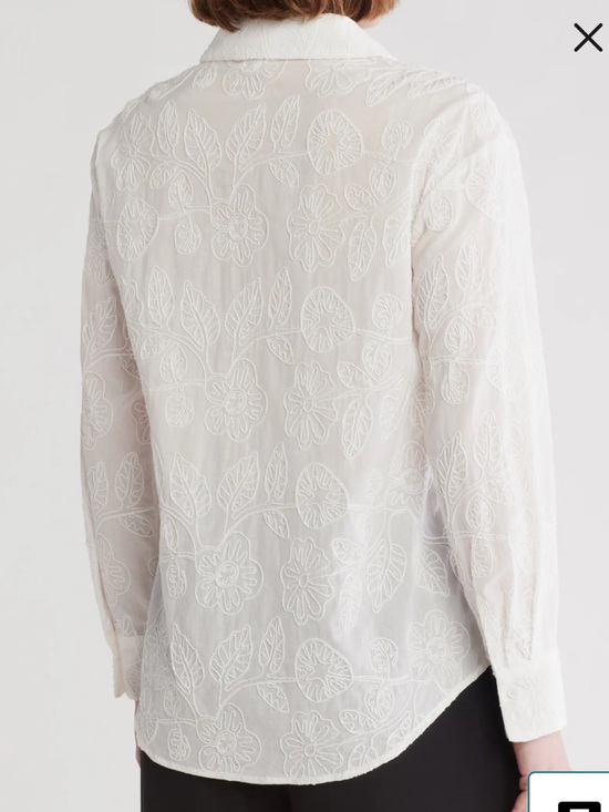 T Tahari Tops - T Tahari White Floral Embroidered Button-Down Shirt
